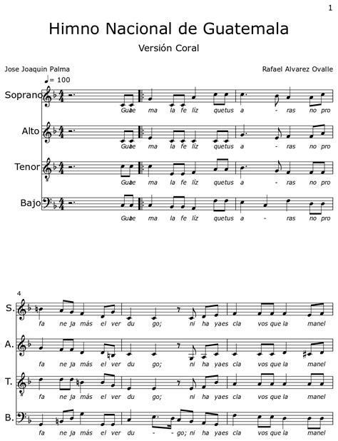 Himno Nacional De Guatemala Sheet Music For Choir Aahs