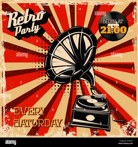 Retro Party Vintage Poster Template Vintage Style Gramophone On Grunge