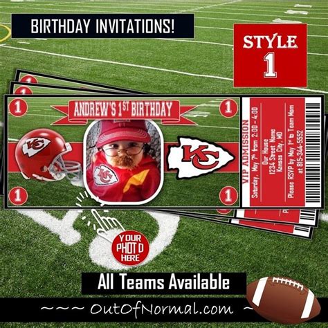 Kansas City Chiefs Kc Nfl Football Birthday Invitation Ticket Style