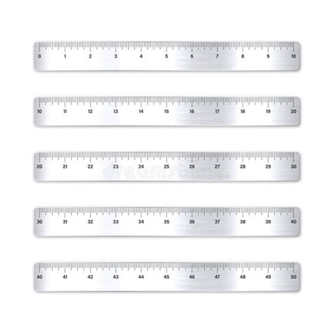 Realistic Various Brushed Metal Rulers With Measurement Scale And