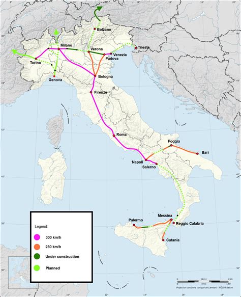 Italy High Speed Train Map Italy High Speed Rail Map Southern Europe