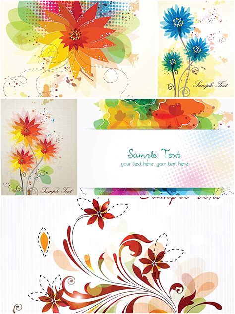 Bright Floral Card Set Vector Free Download
