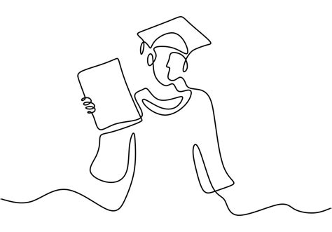 Continuous One Line Art Drawing Of Happy Graduation Student Wearing