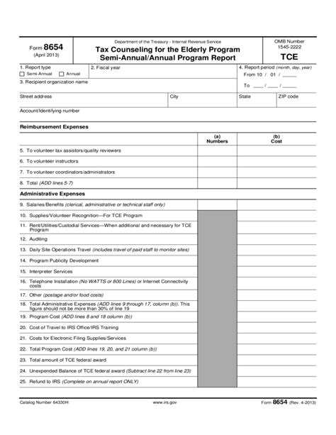 Form 8654 Tax Counseling For The Elderly Program Semi Annualannual
