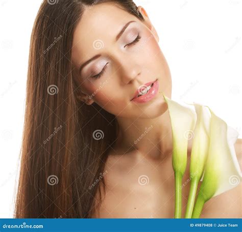 Beautiful Woman With Calla Flower Stock Photo Image Of Clean Green
