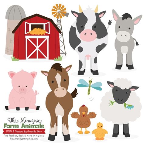 Premium Farm Animals Clip Art And Vectors Farm Animals Etsy Uk