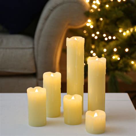 6 Battery Operated Flickering Led Wax Pillar Candles