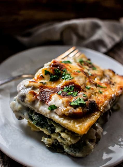 White Lasagna With Mushrooms Spinach And Artichokes