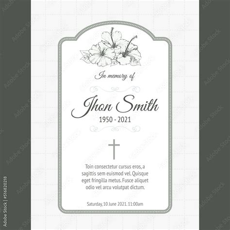 Funeral Card Template With Green Bouquet Flowers Illustration Stock