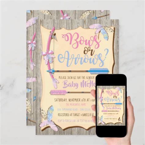 Bow Or Arrows Gender Reveal Baby Shower Invitation Zazzle