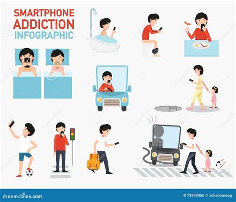 Smartphone Addiction Infographic Cartoon Vector