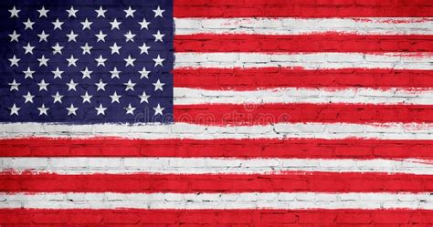 United States Of America Flag Painted On Brick Wall National Country