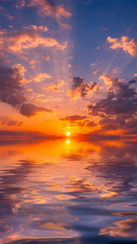Download Wallpaper 938x1668 Sea Sunset Horizon Sun Reflection