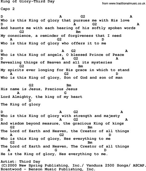 Gospel Song King Of Glory Third Day Lyrics And Chords Gospel Song Lyrics Song Lyrics And