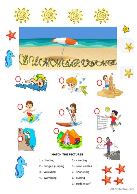 Summertime Activities English Esl Worksheets Pdf And Doc