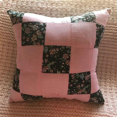 Handmade Small Quilted Throw Pillow 9x9 In Pink And Black Etsy