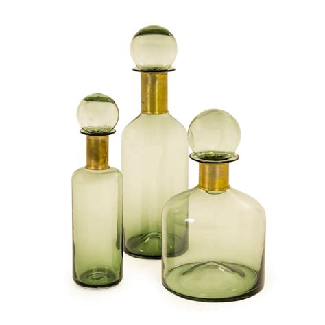 Green Glass Bottle Set Richard Grafton Interiors