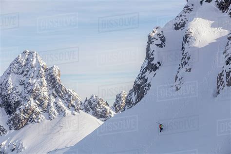 Caucasian Climber Scaling Snowy Mountain Slope Stock Photo Dissolve