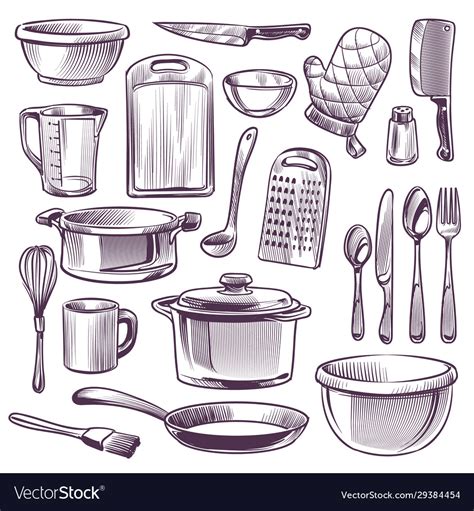 Kitchen cooking tools, kitchen cooking tools manufacturers in. Kitchen utensils sketch cooking equipment frying Vector Image