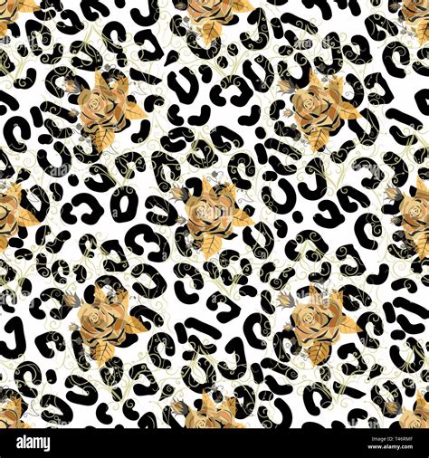 Seamless Pattern With Leopard Print And Roses Vector Background With