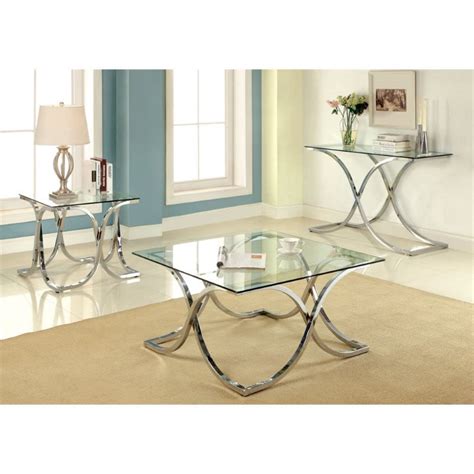 Furniture Of America Sarif 3 Piece Metal Coffee Table Set In Chrome