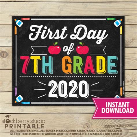 First Day Of 7th Grade Sign 1st Day Of School Sign Printable Etsy