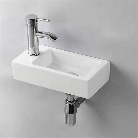 Gimify Small Cloakroom Basin Sink Wall Hung Mini Hand Wash Basin For Toilet Bathroom Left Hand