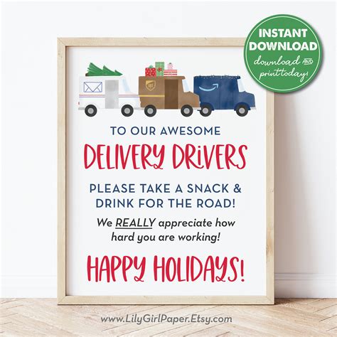 Delivery Driver Snack Sign Christmas Deliveries USPS UPS | Etsy