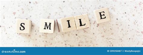 Smile Word On Wooden Blocks On Table Panorama Stock Image Image Of