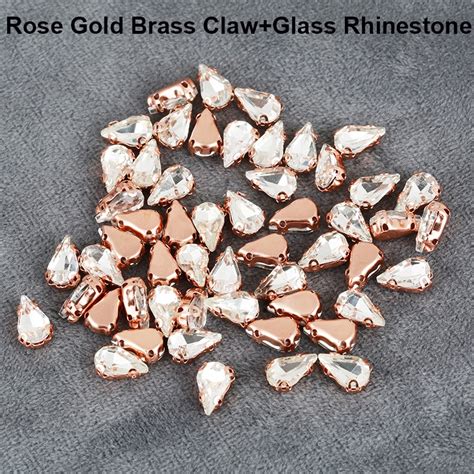 6x10mm 30pcs Rose Gold Claw Sew On Glass Teardrop Stone Diy Sewing Rose Gold Crystal Rhinestones