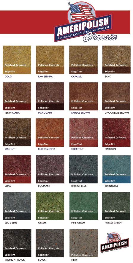 Concrete Dye Color Chart From Ameripolish Features 22 Vivid Colors From