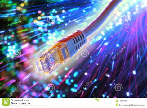 Ethernet Cable With Fiber Optic Background Stock Photo