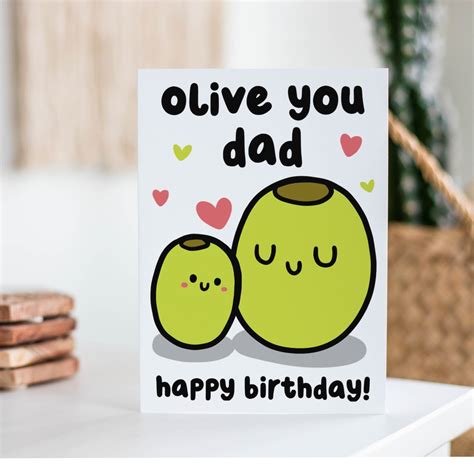 Olive You Dad Funny Birthday Card Dad Birthday Card Happy Etsy