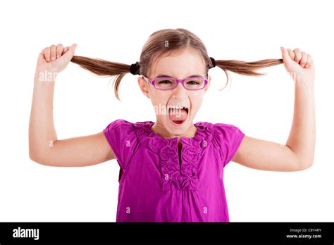 Girl Pulling Her Hair Out Isolated On White Background Stock Photo Alamy