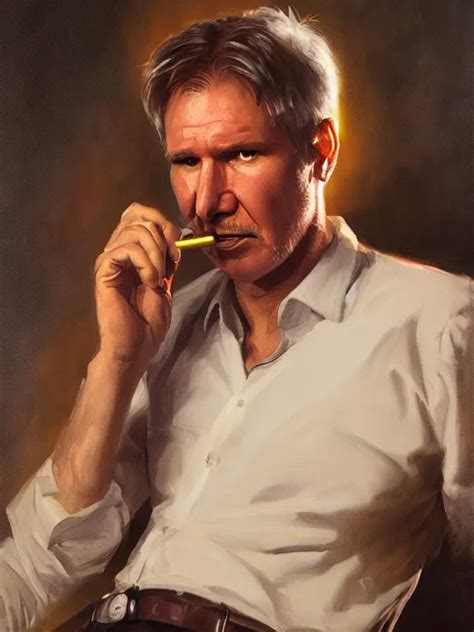 Portrait Of Harrison Ford Smoking A Joint In A Style Stable
