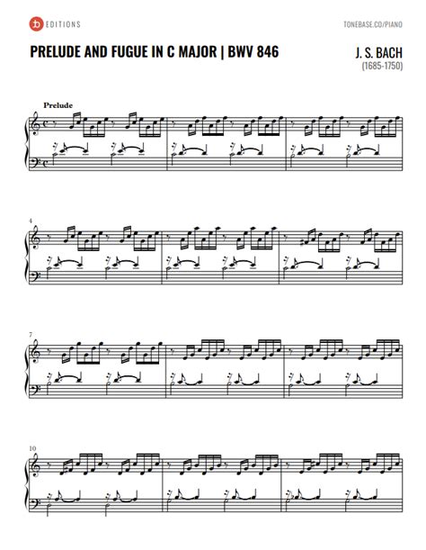Bach Prelude In C Major Bwv Free Piano Sheet Music