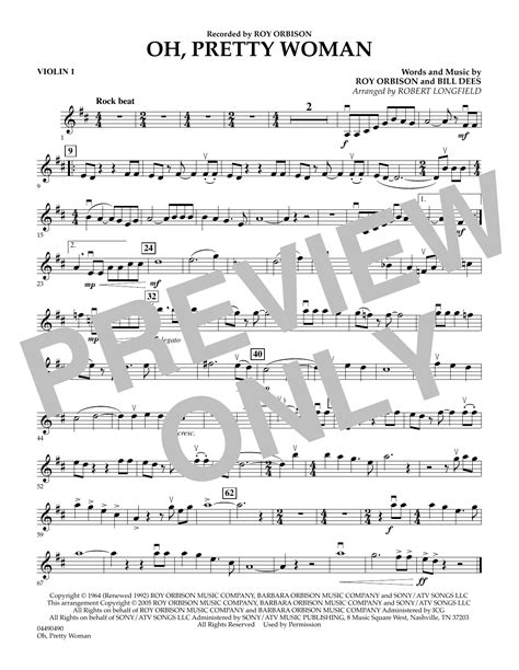 Oh Pretty Woman Violin 1 Sheet Music Robert Longfield String Quartet
