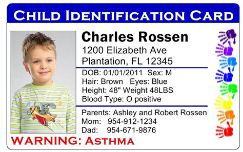 101 Custom Personalized Child Travel Identification Card Id Lost Child