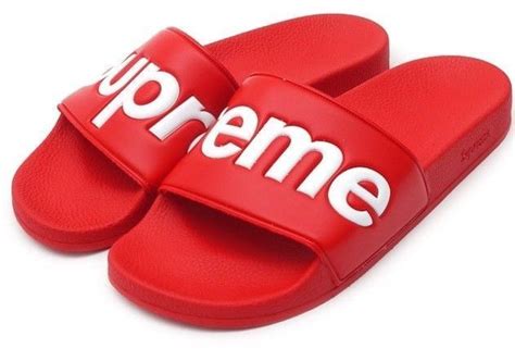 Red Supreme Slides Mens Red Shoes Mens Summer Shoes Logo Flip Flops