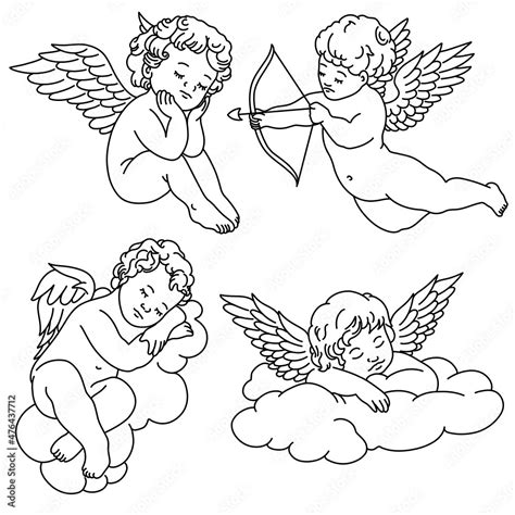 Cherub Outlines And Line Art For Valentines Day With Cupid Vector