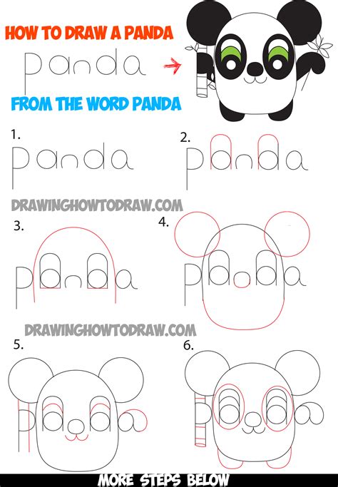 How To Draw Cartoon Pandas From The Word Panda Step By Step Tutorial