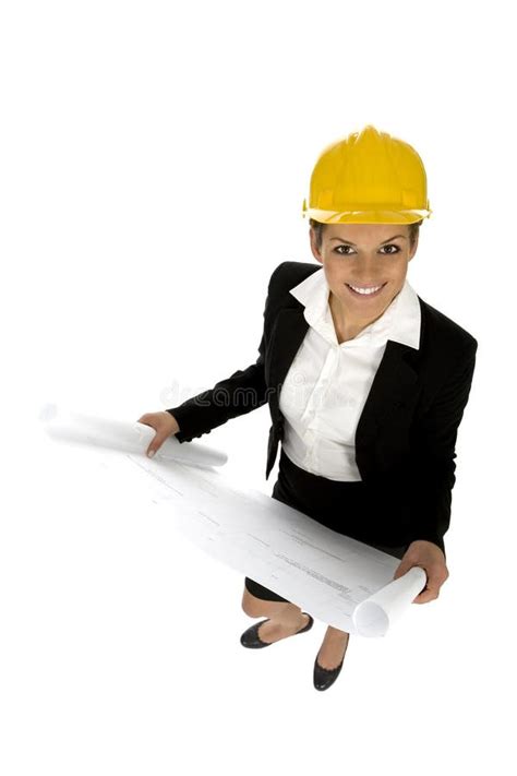 Female Architect Holding Blueprints Stock Photo Image Of Happiness