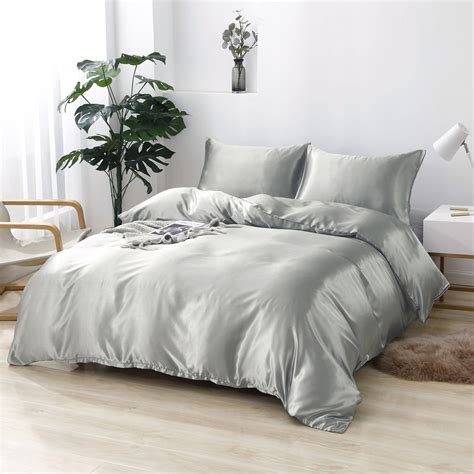 Light Gray Silky Summer Bedding Sets Duvet Cover Set Flat Etsy