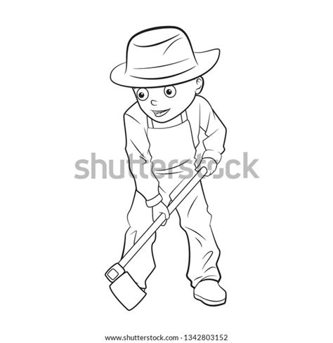 Cartoon Boy Digging Ground Stock Vector Royalty Free 1342803152