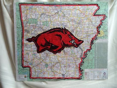 Original Razorback Painting On Ar Map With Red Hog X Etsy Razorback Painting Painting
