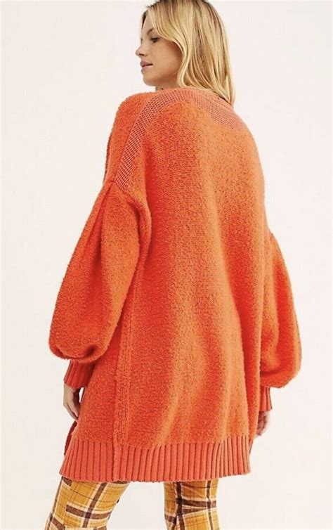 Free People Sweater Cardigan Oversized Orange Front Pockets Snow Bird S Nwt Ebay