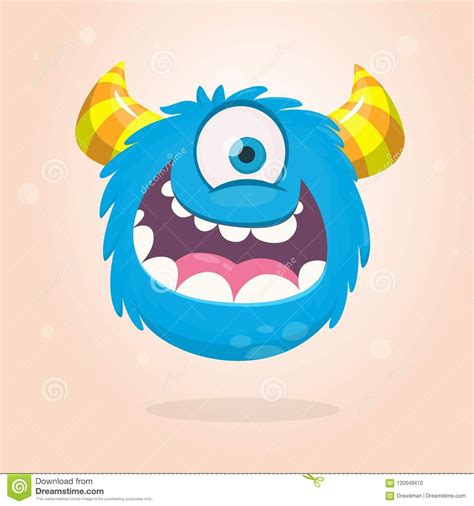 Illustration About Cute Cartoon Monster With Horns With One Eye Smiling Monster Emotion With