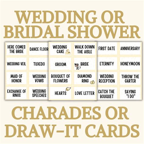 Bridal Shower Games Charades Or Draw It Cards Wedding Etsy