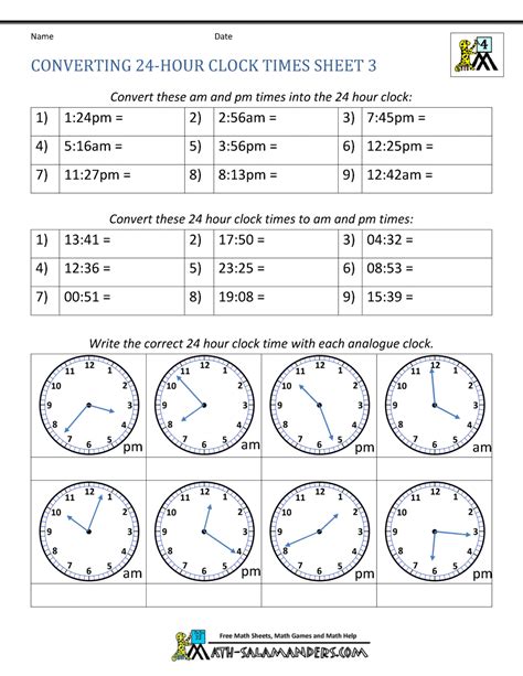 Grade 5 Math Clock Worksheets Clock Worksheets 24 Hour And On