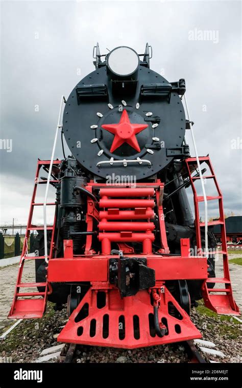 Old Russian Locomotive Steam Locomotive With Red Wheels Retro